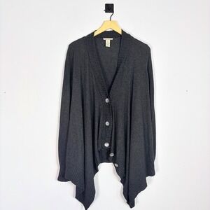 White + Warren Silk Cashmere Drape Front Cardigan Charcoal Gray Small Sweater